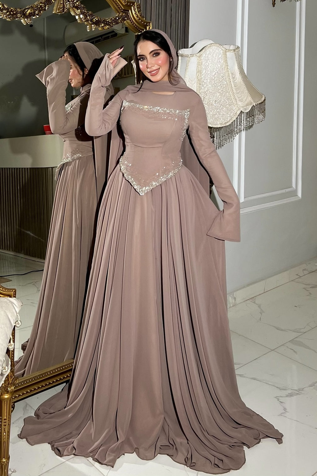 Zahra Rhinestone Chiffon Abaya Gown