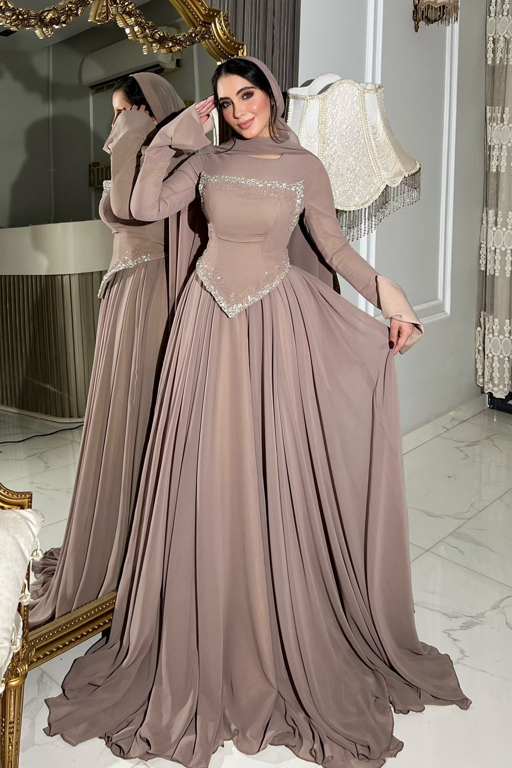 Zahra Rhinestone Chiffon Abaya Gown