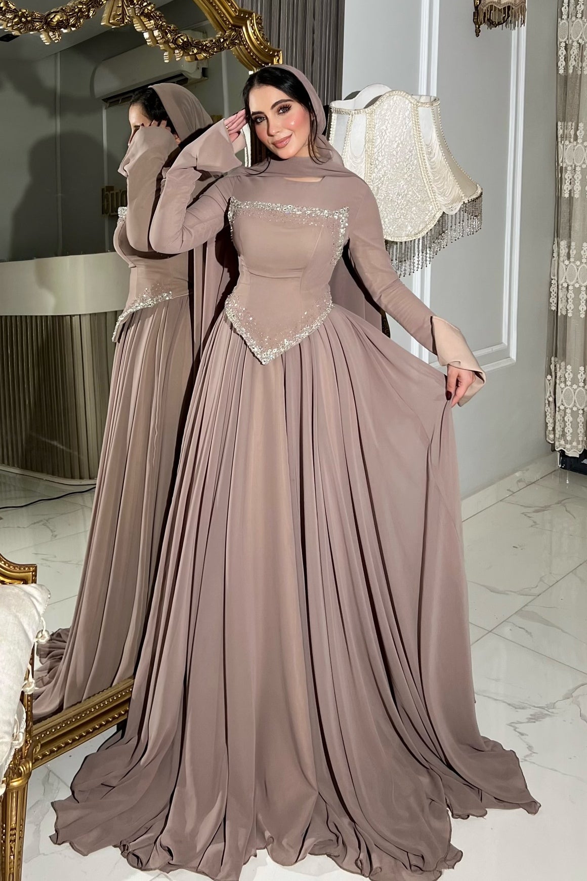 Zahra Rhinestone Chiffon Abaya Gown