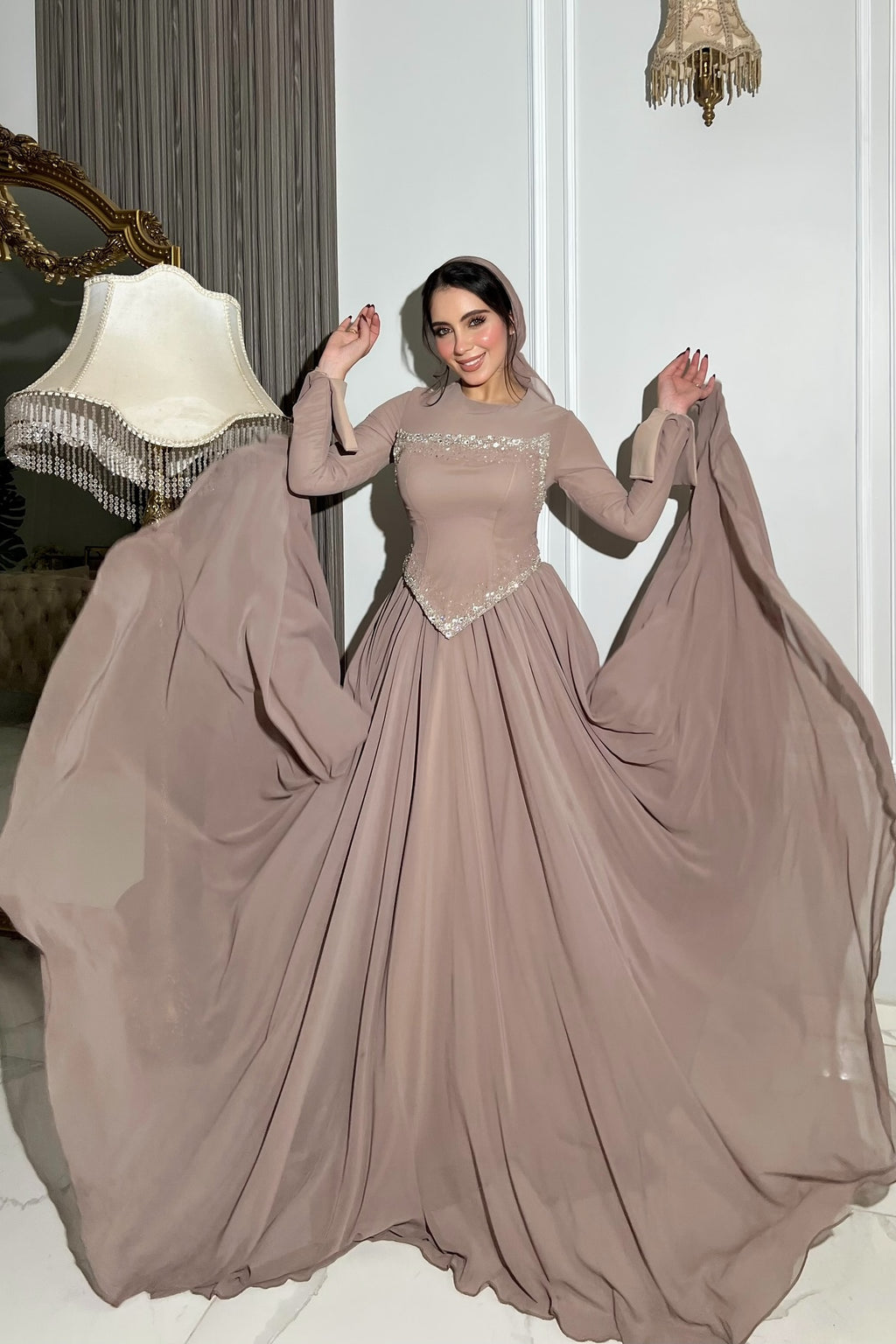 Zahra Rhinestone Chiffon Abaya Gown