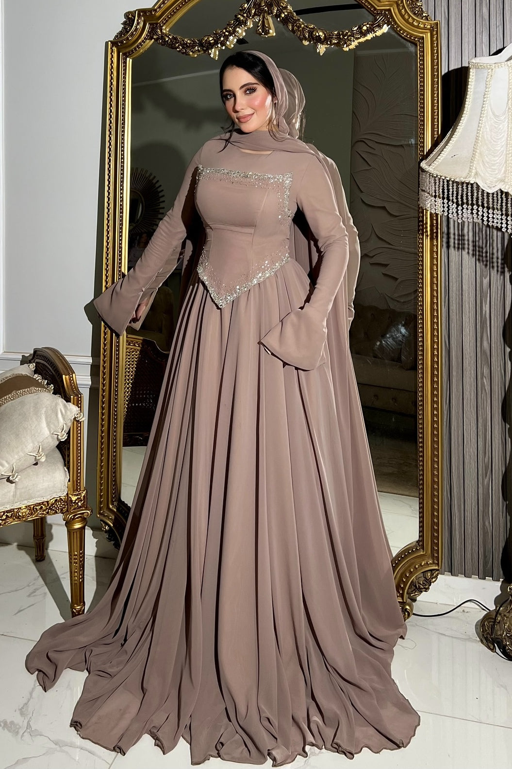 Zahra Rhinestone Chiffon Abaya Gown