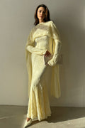 Lila Cape Sleeve Lace Mermaid Maxi Dress-Yellow