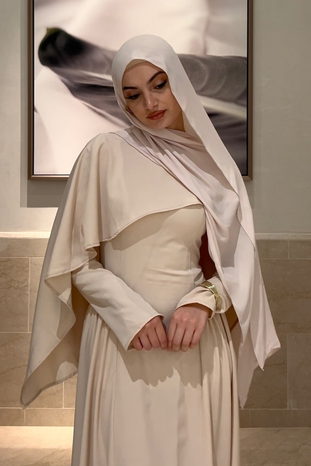 Zaina Sleek Satin Long Sleeve Abaya-White
