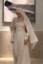 Zaina Sleek Satin Long Sleeve Abaya-White