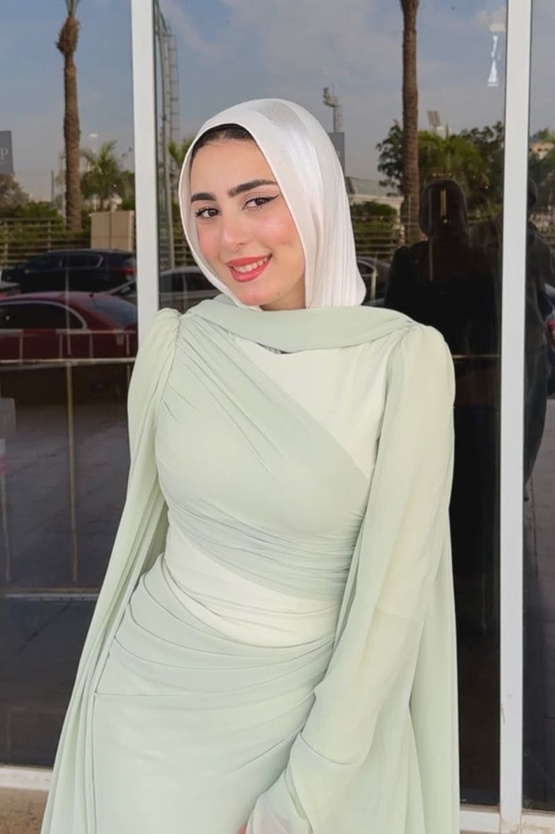 Amelia Ruched Cape Maxi Dress