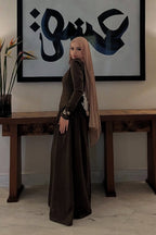 Zaina Sleek Satin Long Sleeve Abaya-Brown