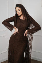 Lila Cape Sleeve Lace Mermaid Maxi Dress-Brown