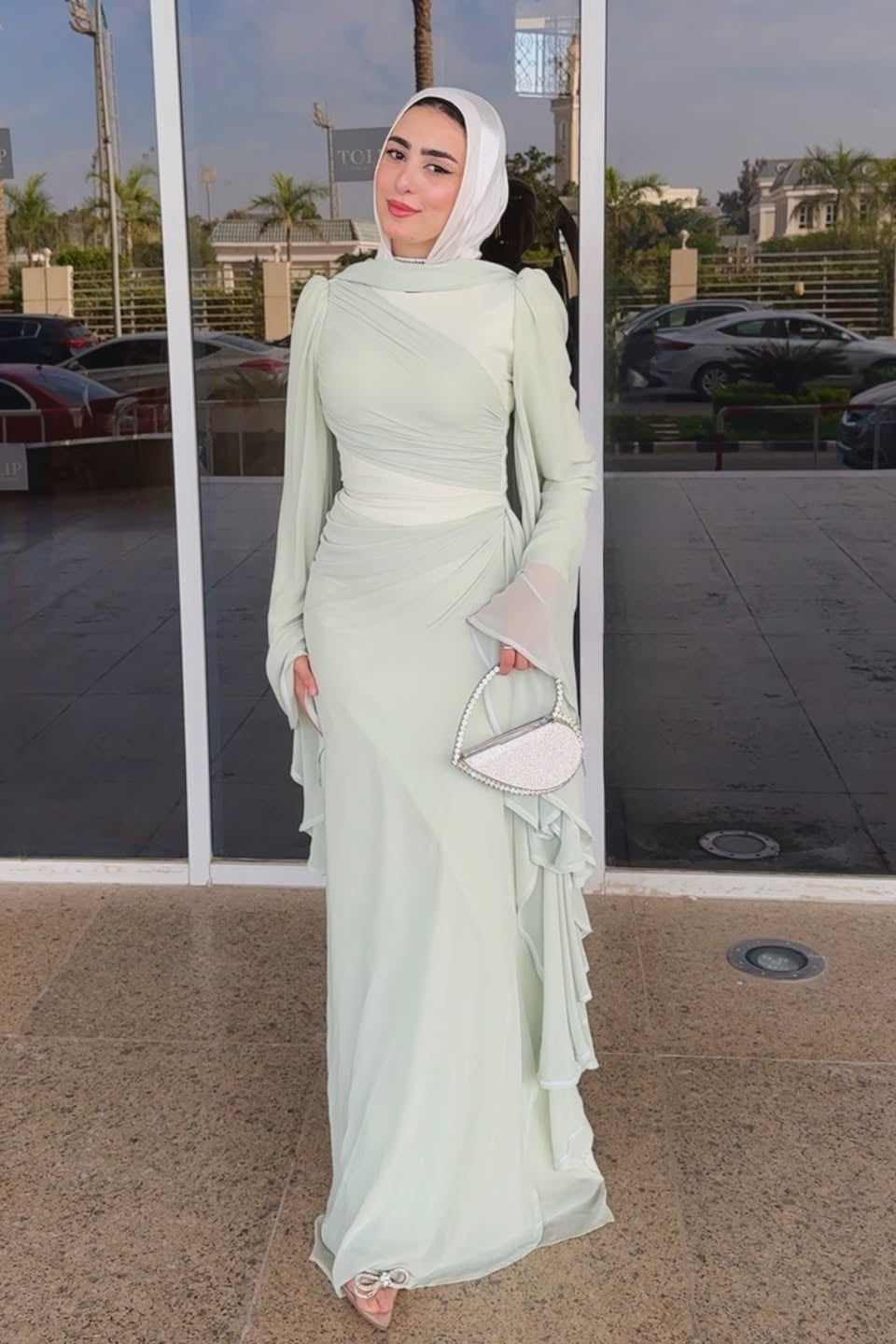 Amelia Ruched Cape Maxi Dress