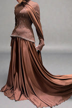 Mary Beaded Peplum Two Piece Satin Abaya