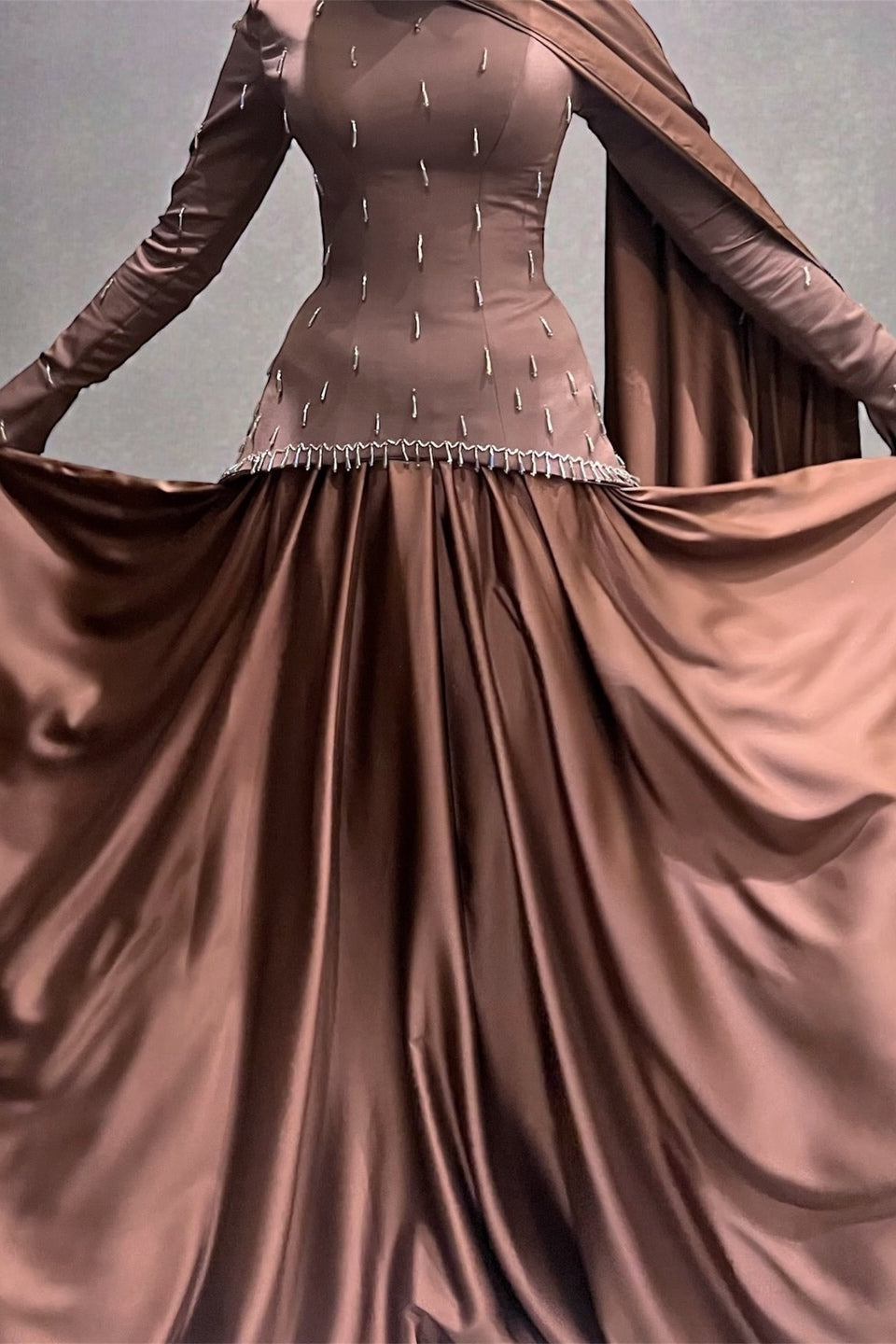 Mary Beaded Peplum Two Piece Satin Abaya