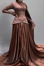 Mary Beaded Peplum Two Piece Satin Abaya