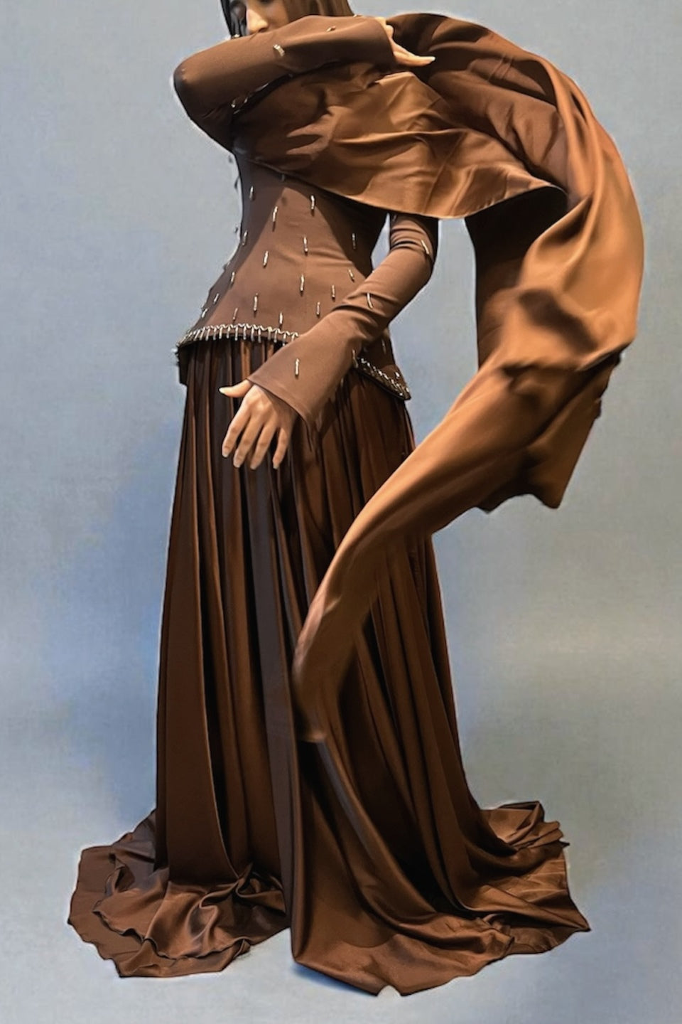 Mary Beaded Peplum Two Piece Satin Abaya