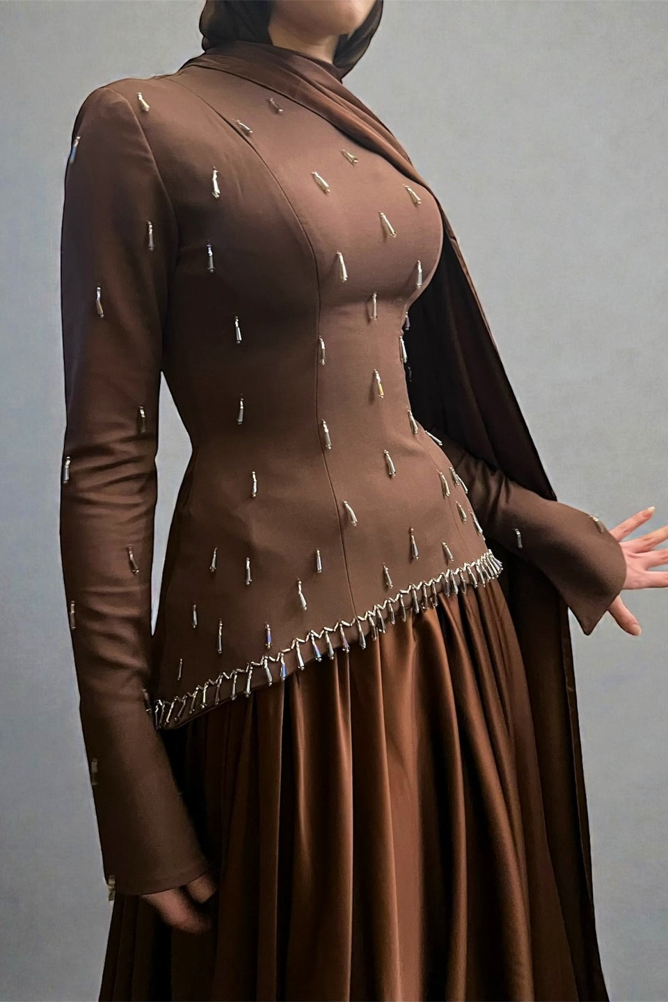 Mary Beaded Peplum Two Piece Satin Abaya