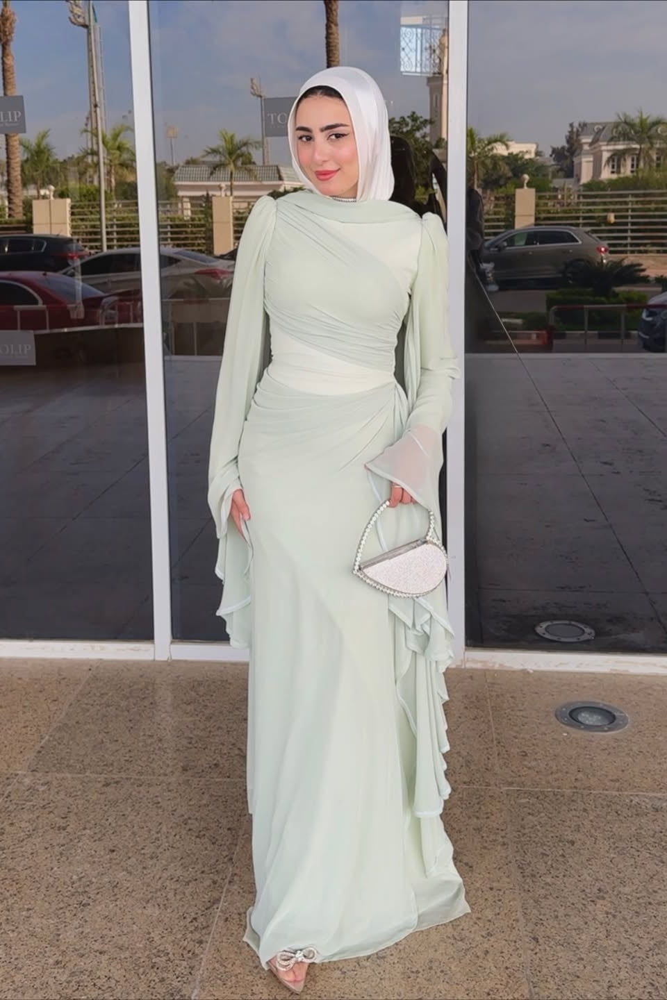 Amelia Ruched Cape Maxi Dress
