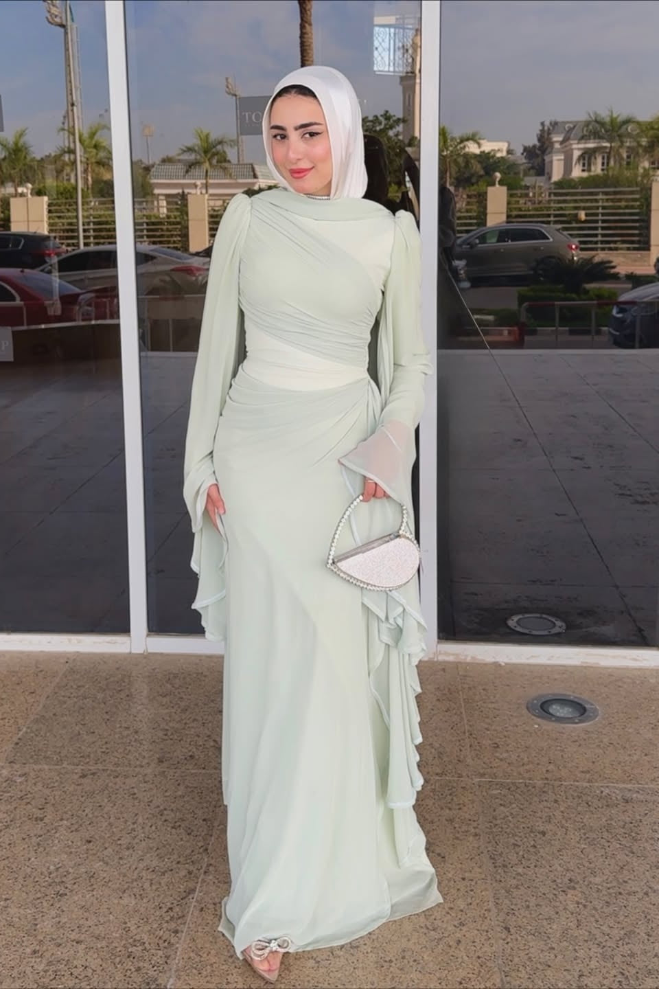 Amelia Ruched Cape Maxi Dress