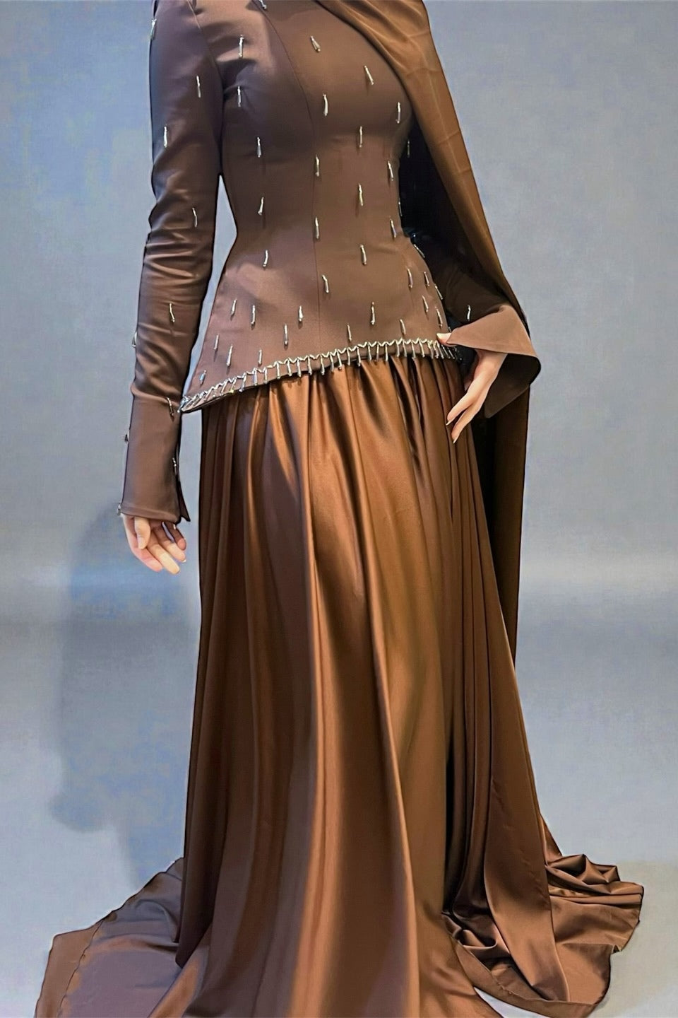Mary Beaded Peplum Two Piece Satin Abaya