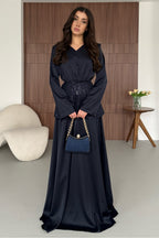Zehra Sequin Waist Satin Maxi Dress-DarkBlue