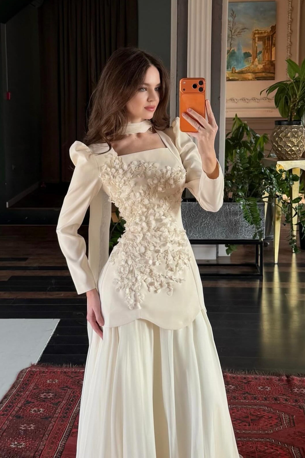 Elif Choker 3D Floral Peplum Maxi Dress-Apricot