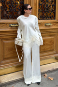 Thea Lace Trim Satin Co Ord Set-Apricot