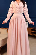 Liana Lapel Beaded Wrap Waist Maxi Dress-Pink