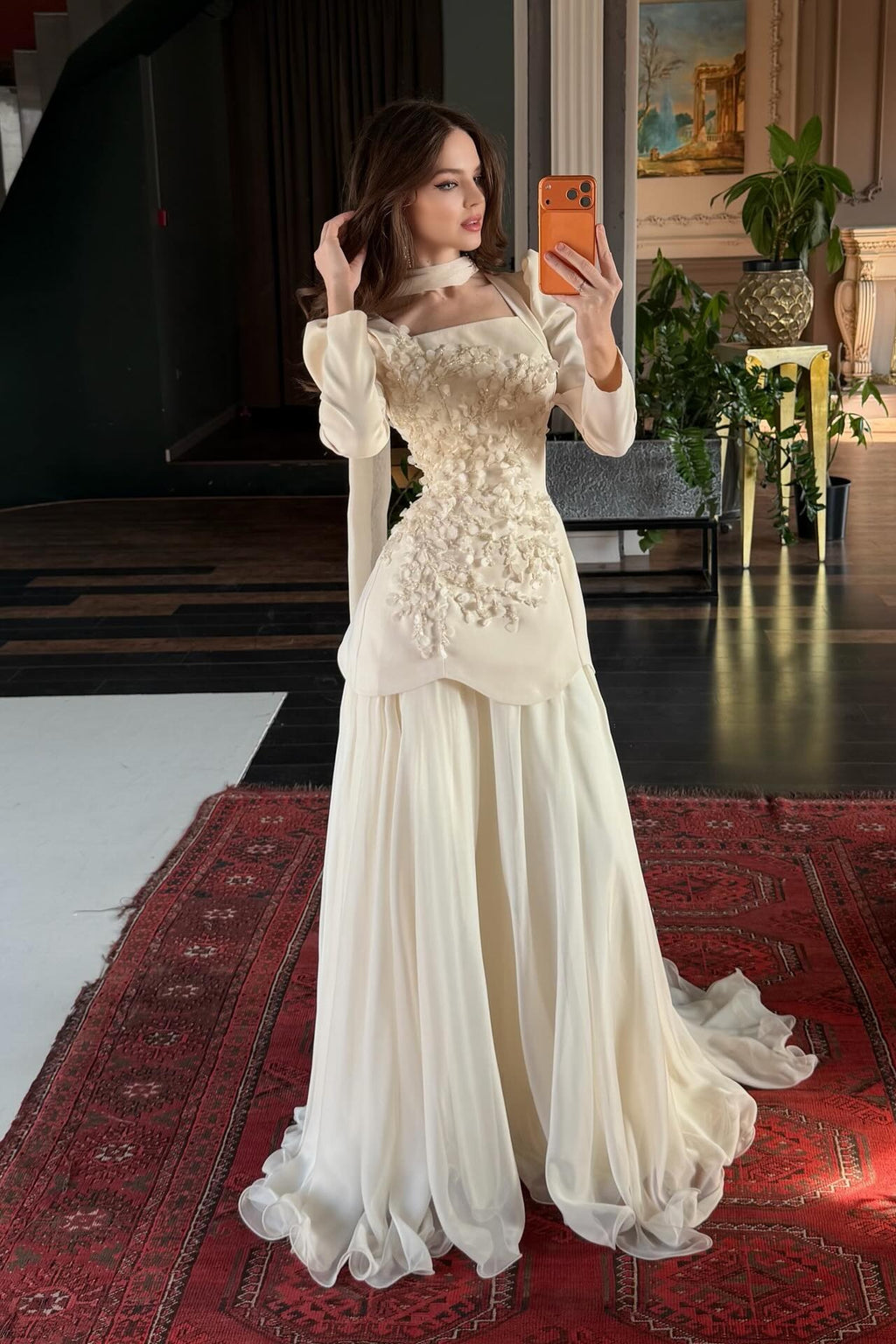 Elif Choker 3D Floral Peplum Maxi Dress-Apricot