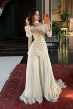 Elif Choker 3D Floral Peplum Maxi Dress-Apricot