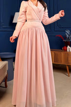 Liana Lapel Beaded Wrap Waist Maxi Dress-Pink