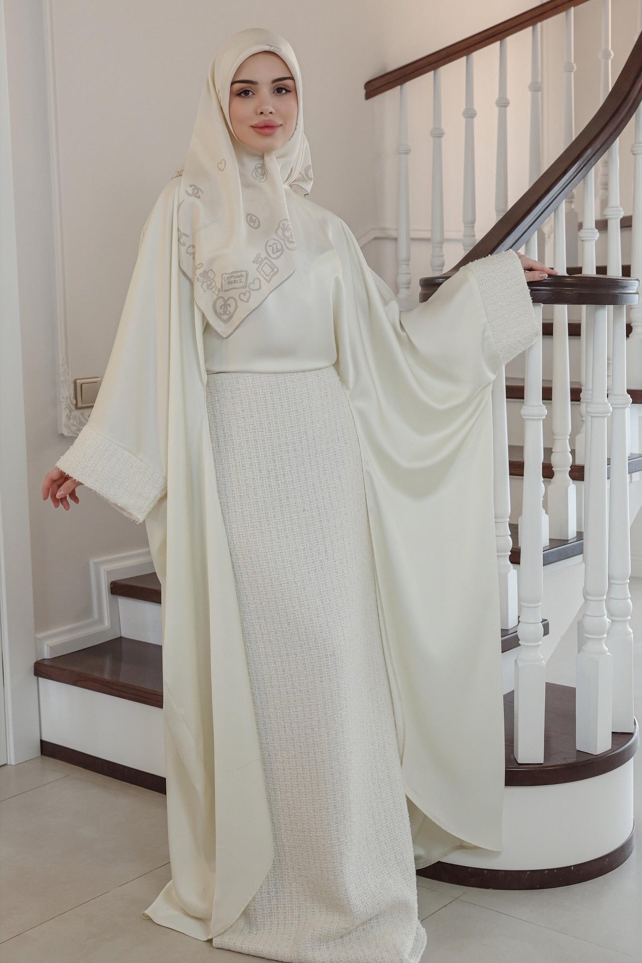 Nur Textured Skirt Satin Open Abaya Co-ord