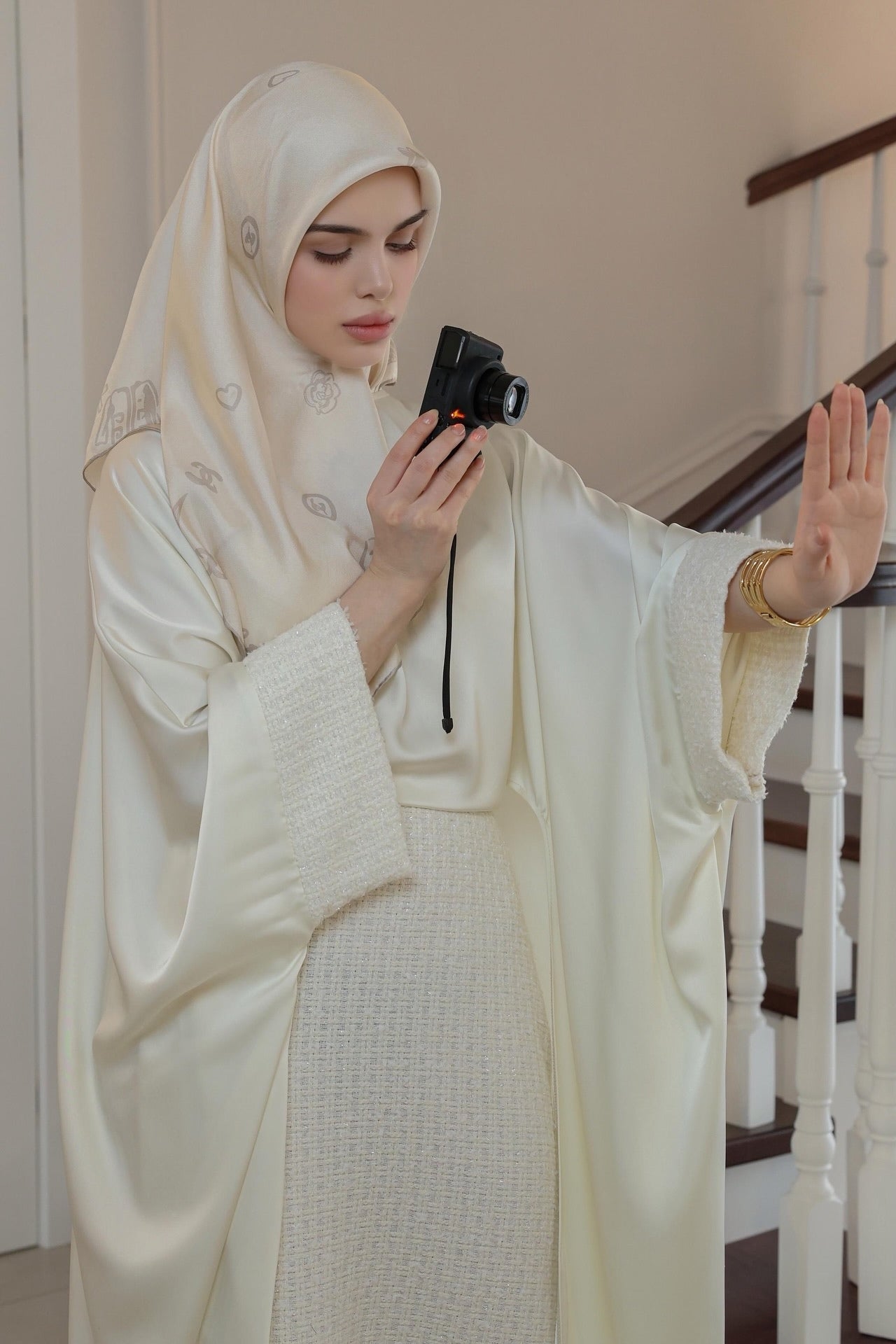 Nur Textured Skirt Satin Open Abaya Co-ord