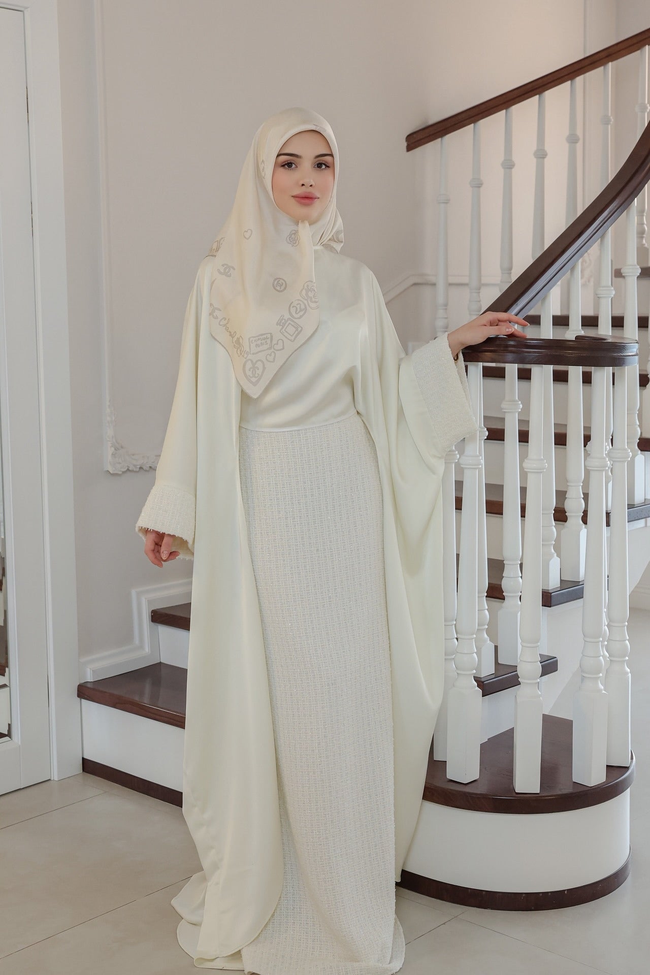 Nur Textured Skirt Satin Open Abaya Co-ord