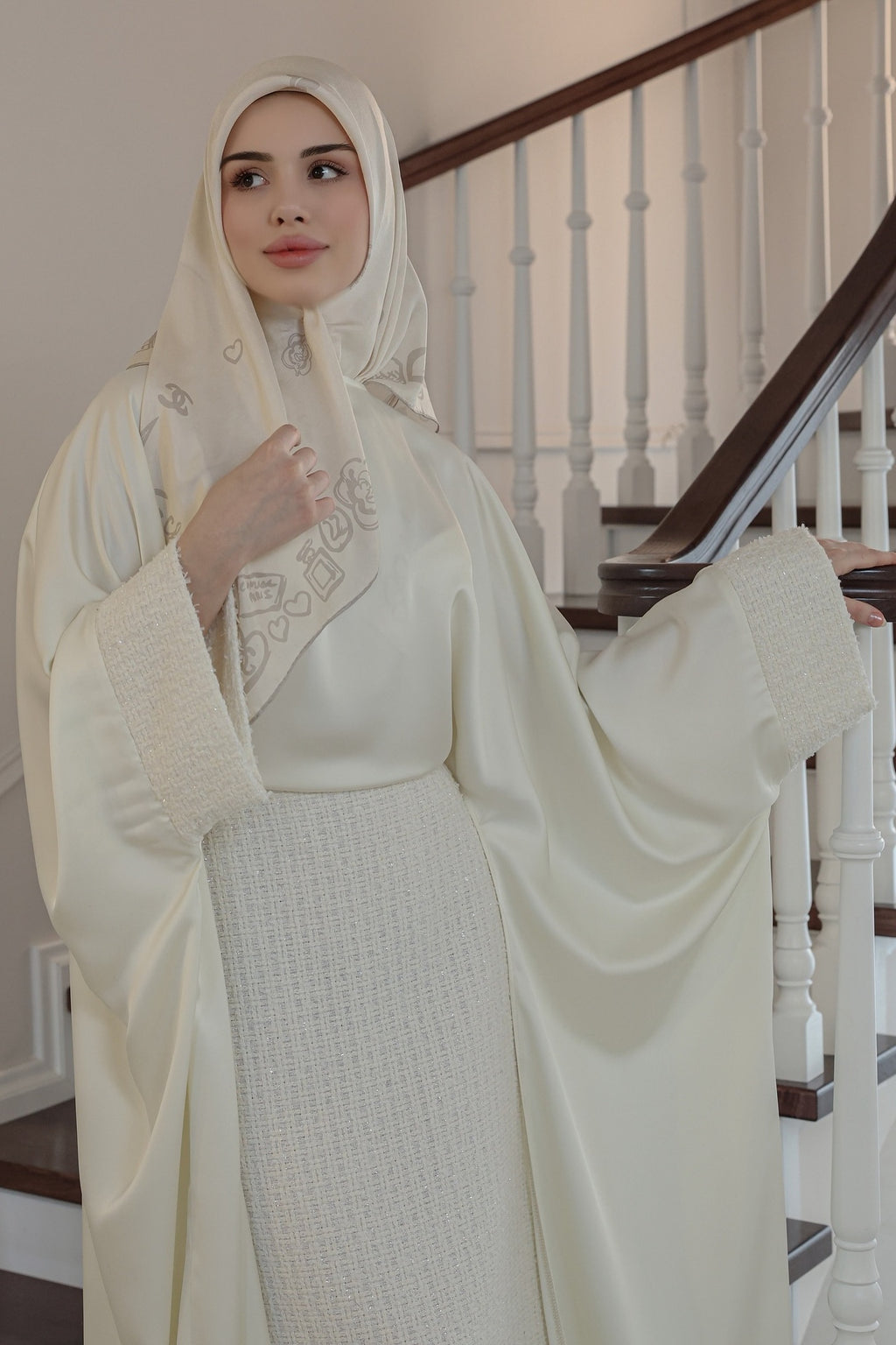 Nur Textured Skirt Satin Open Abaya Co-ord