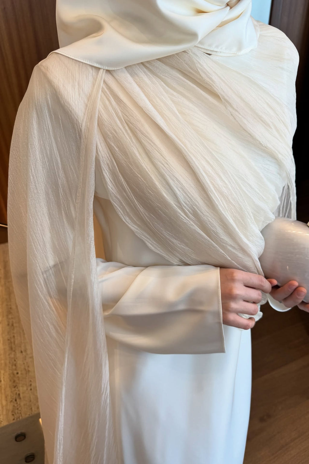 Elena Asymmetric Draped Cape Evening Gown