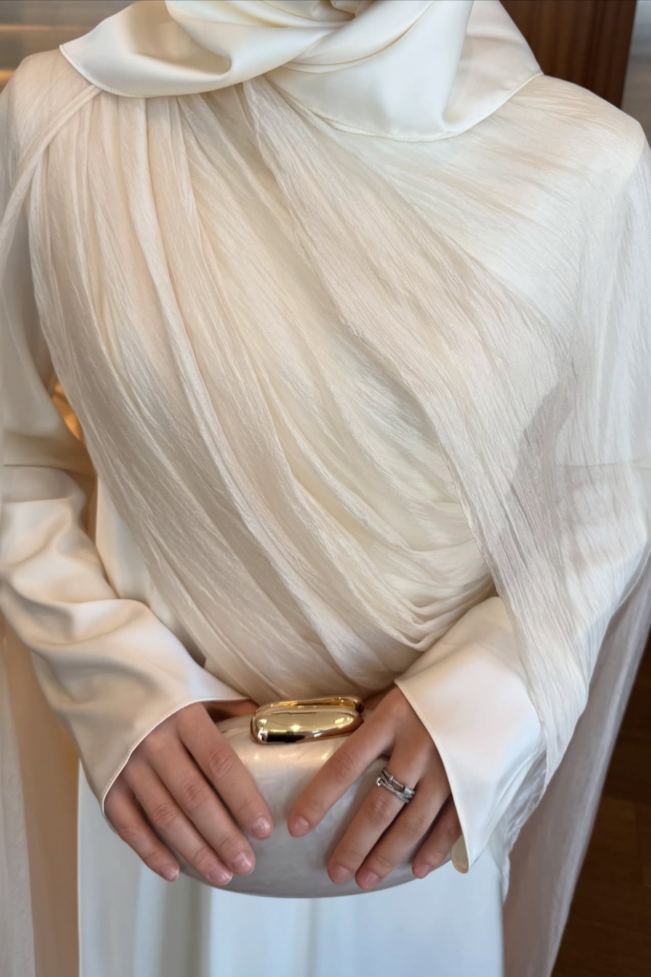 Elena Asymmetric Draped Cape Evening Gown