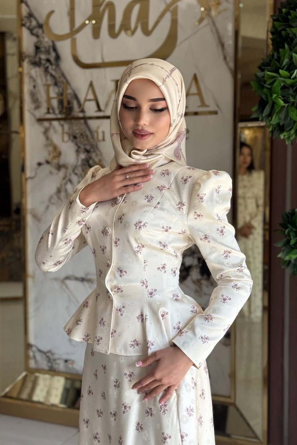 Nadia Printed Peplum Skirt Set-Pink