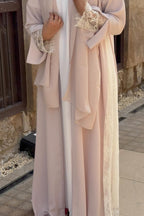Muna Lace Panel Flare Sleeve Open Abaya
