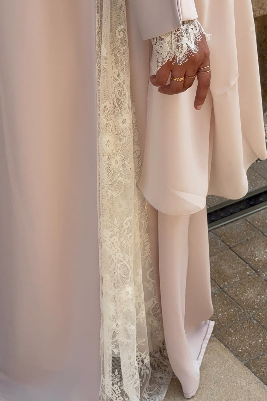 Muna Lace Panel Flare Sleeve Open Abaya