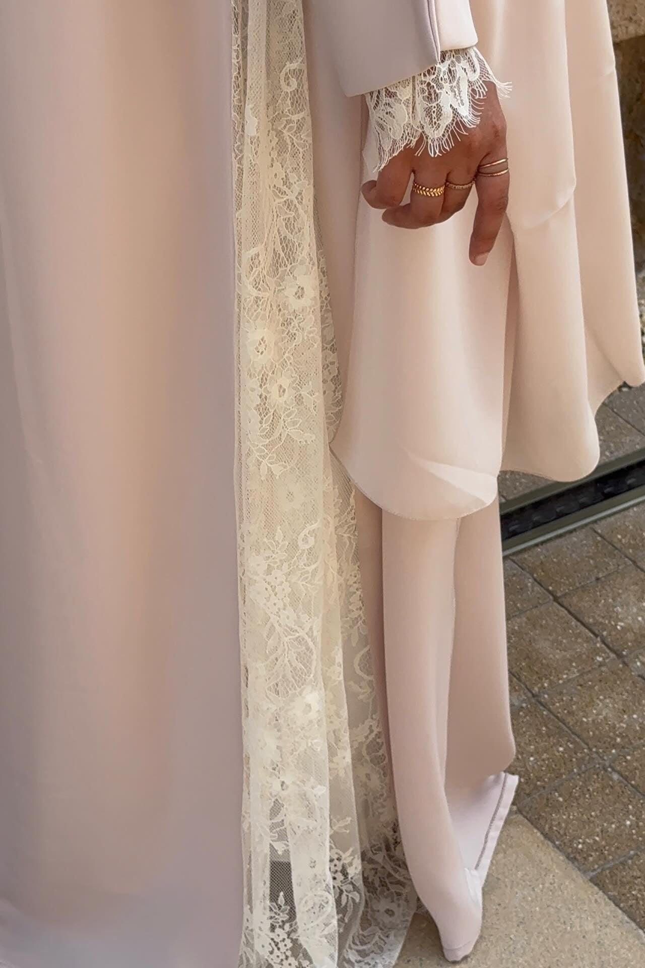 Muna Lace Panel Flare Sleeve Open Abaya