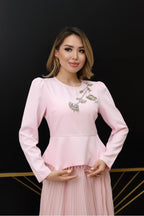 Sara Crystal Embellished Peplum Pleated Maxi Outfit-Pink