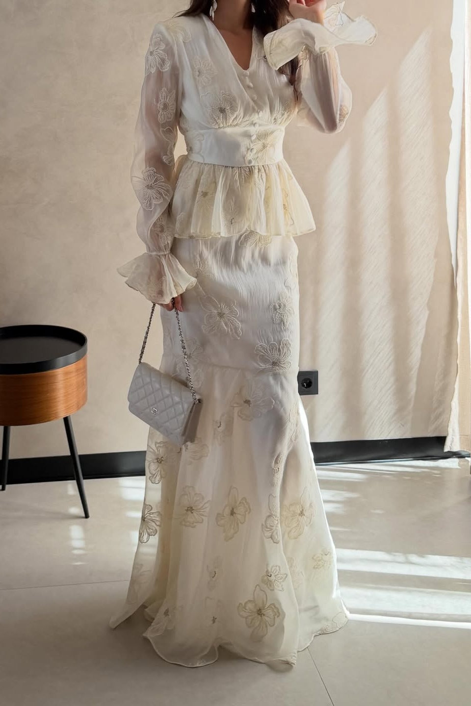 Grace Floral Embroidered Peplum Set