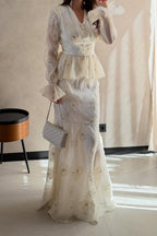 Grace Floral Embroidered Peplum Set