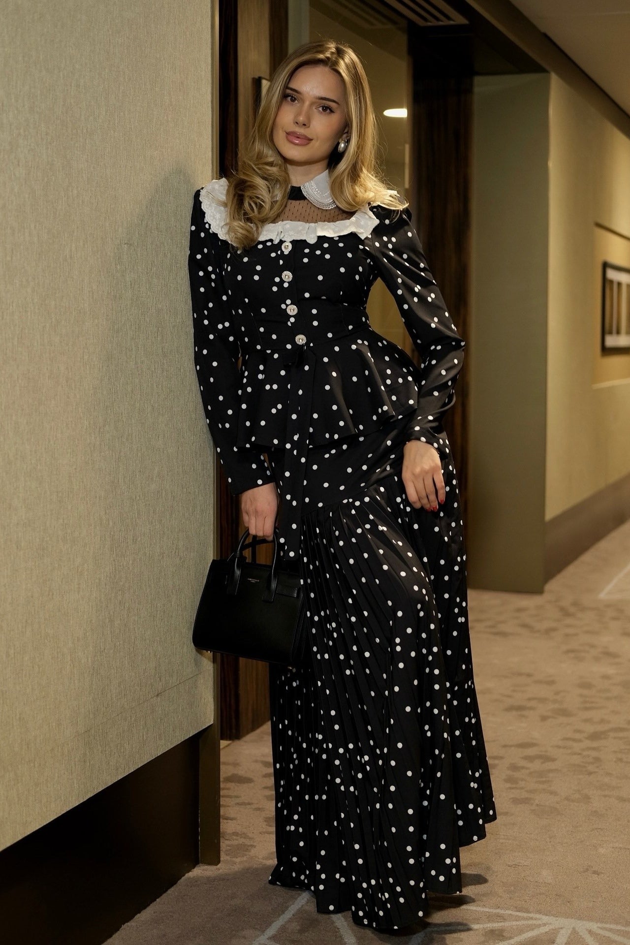 Clara Lace Collar Polka Dot Co-ord Set-Black
