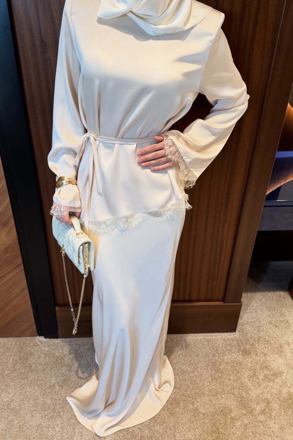 Chloe Lace Trim Satin Tunic Set