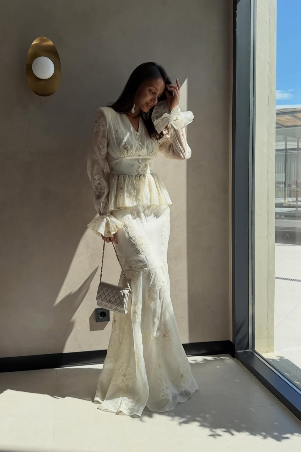 Grace Floral Embroidered Peplum Set