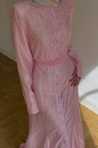 Elaina Dotted Button Tie Waist Mermaid Maxi Dress