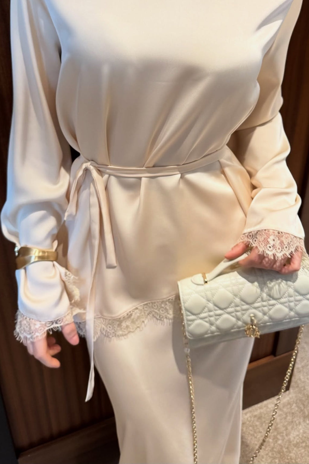 Chloe Lace Trim Satin Tunic Set
