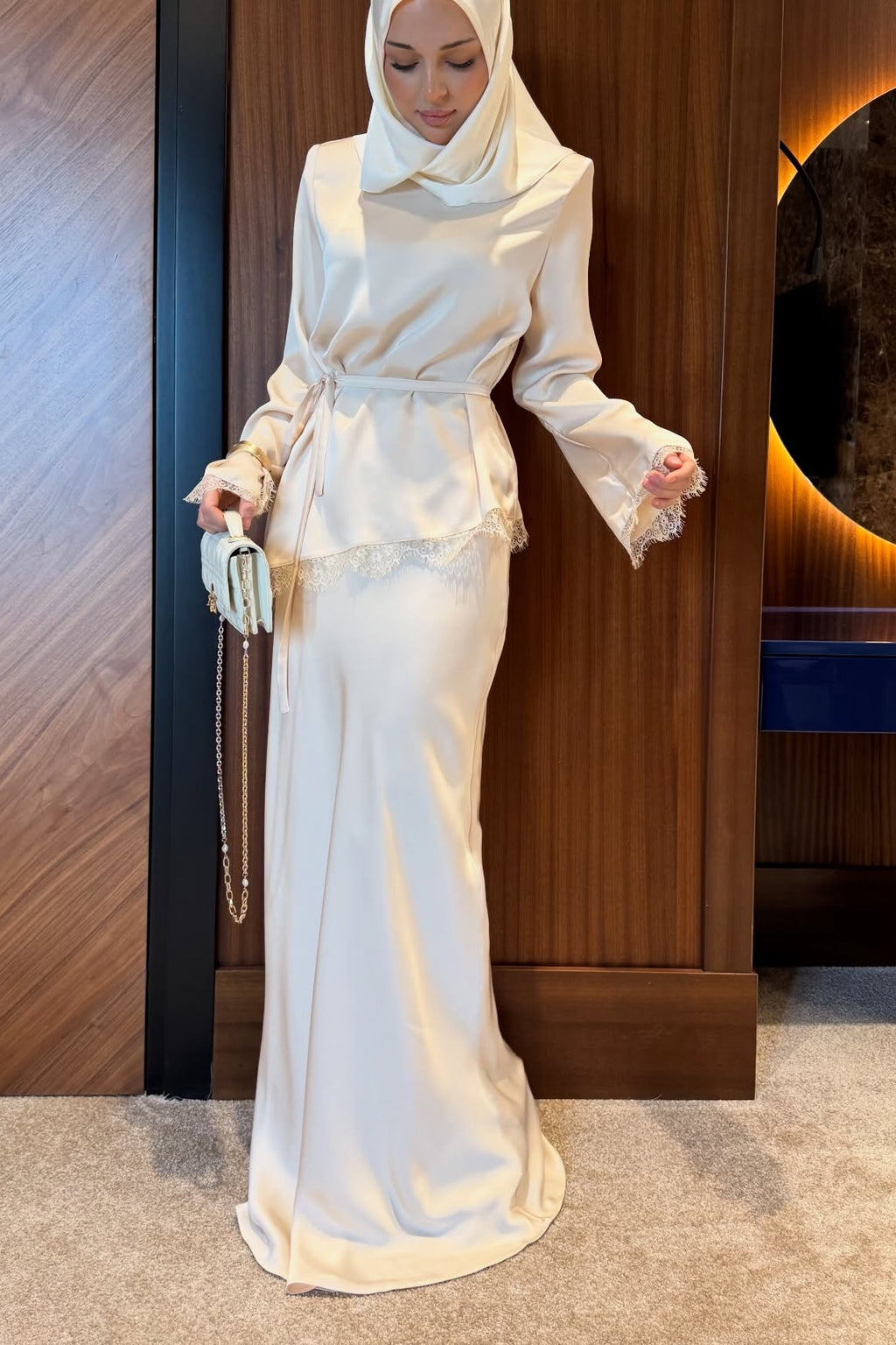 Chloe Lace Trim Satin Tunic Set