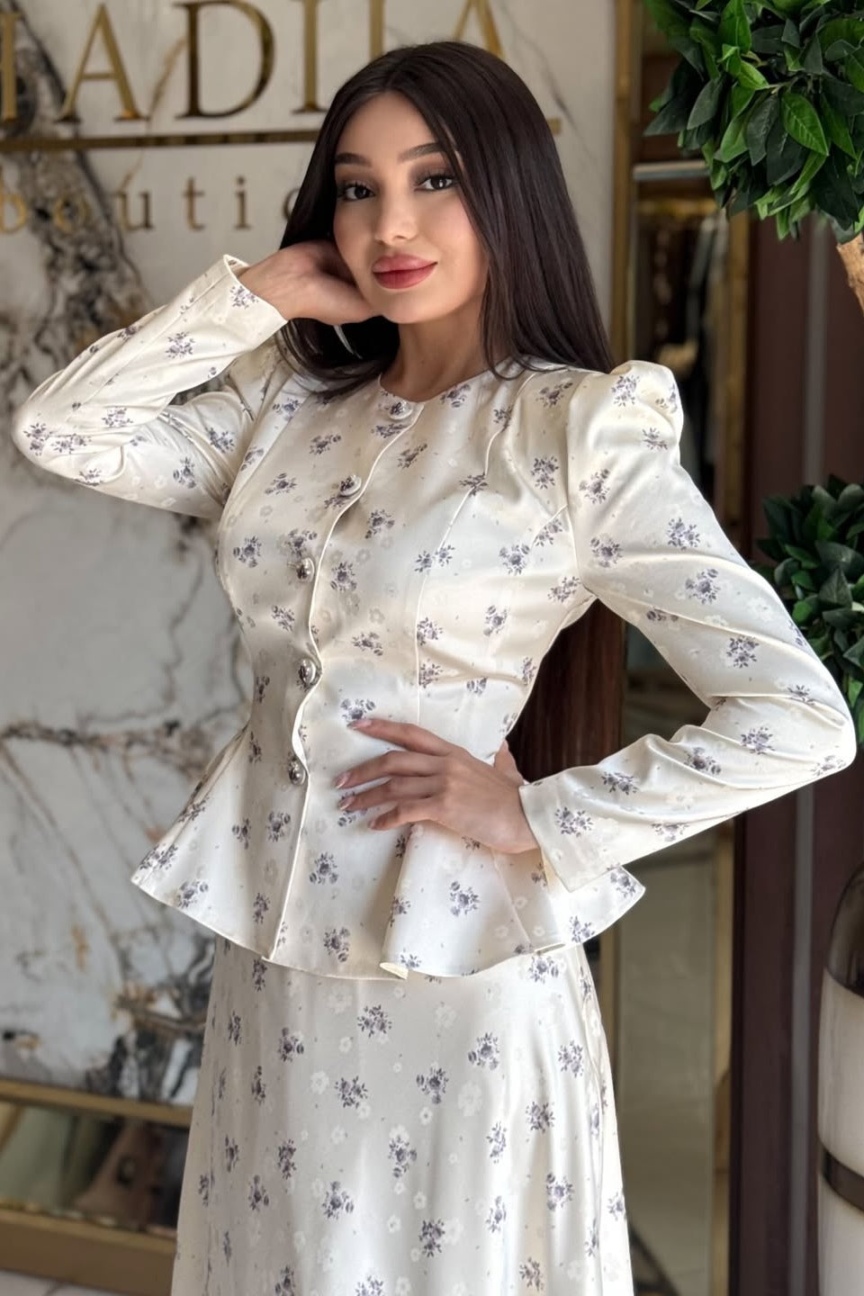 Nadia Printed Peplum Skirt Set-Blue