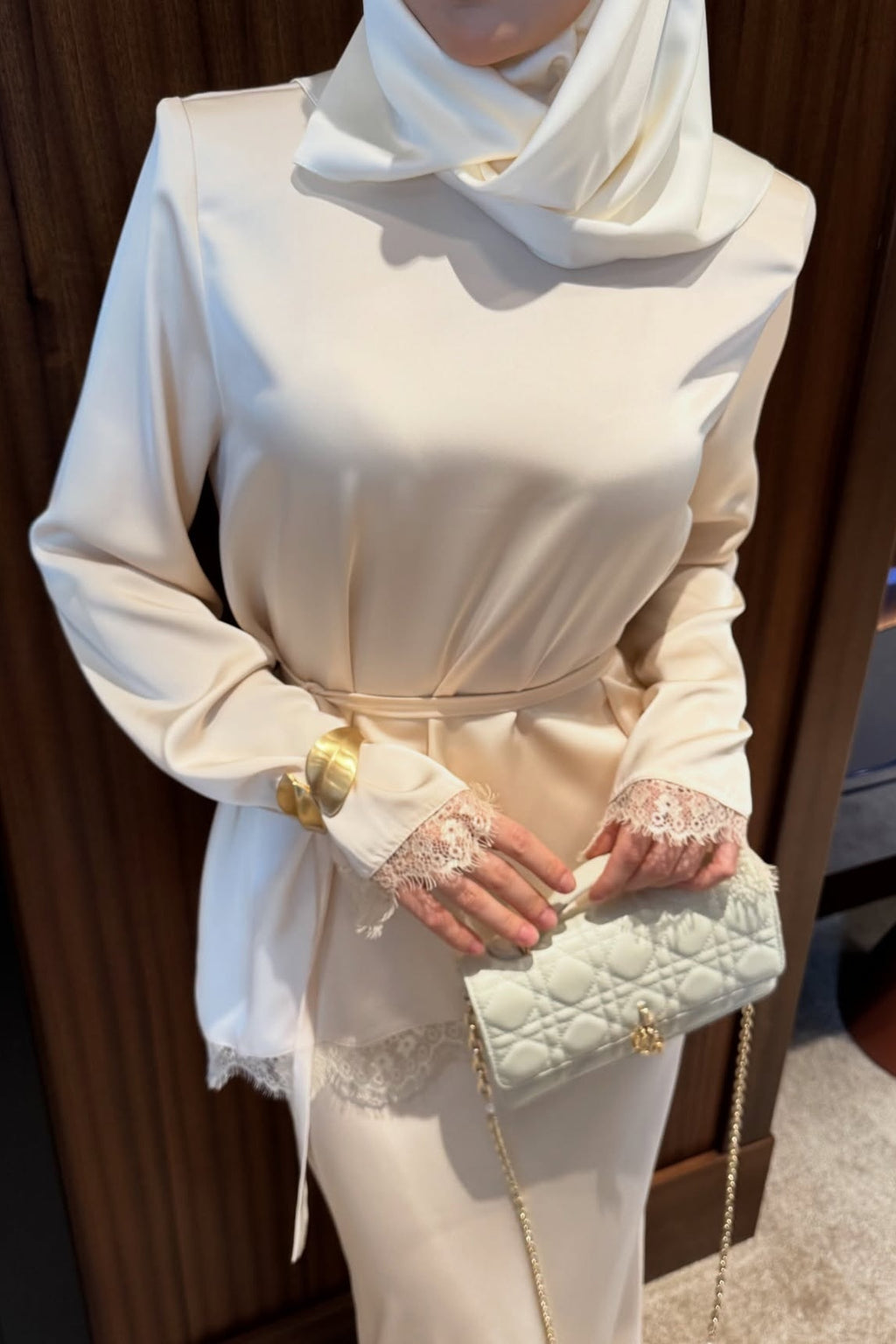 Chloe Lace Trim Satin Tunic Set