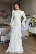 Celeste Floral Brooch Tiered Maxi Dress-White