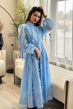 Amara Petal Applique Tie Waist Midi-Blue